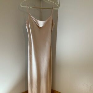 Express Gold M Cowl neck Maxi Satin Dress Party Holiday Office Essential Glam